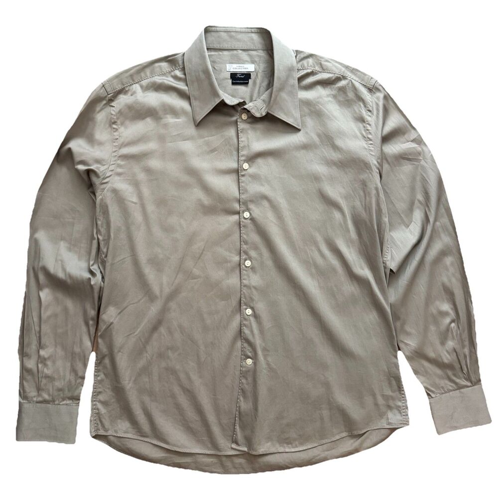 Versace Collection Trend Mens Dress Shirt 45 EU 18" Tan Long Sleeve Cotton Italy